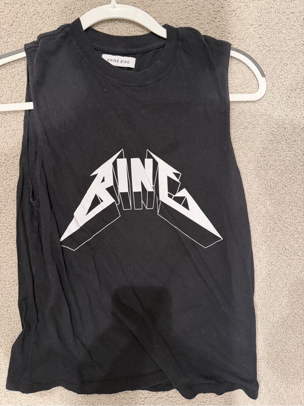 ANINE BING Black Sleeveless Graphic Tank with White Logo